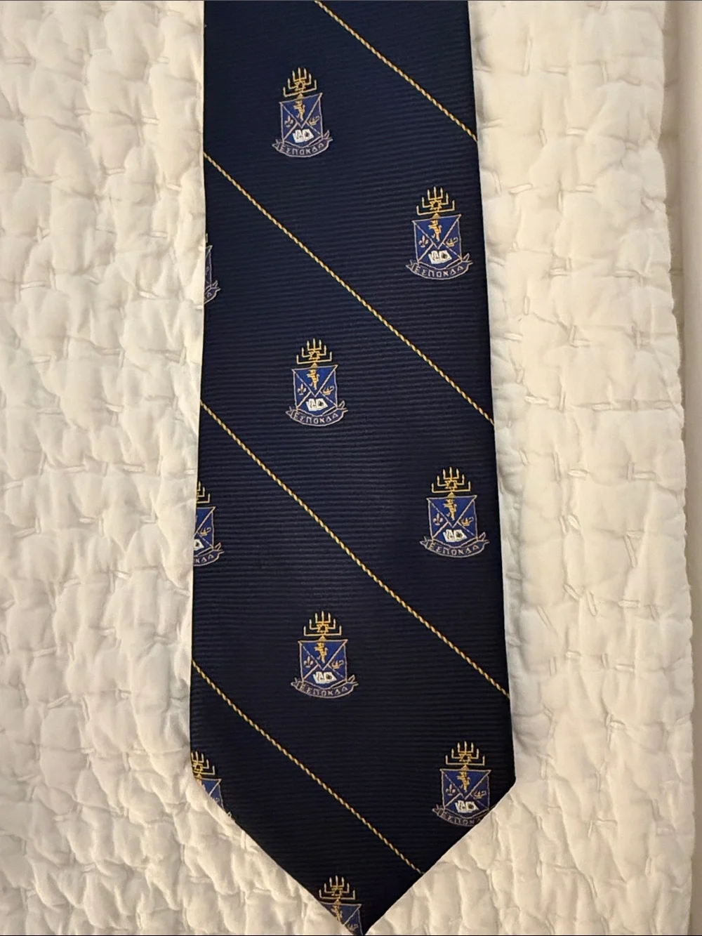 Men's Navy Crest Stripe Tie - Formal Dress Accessory